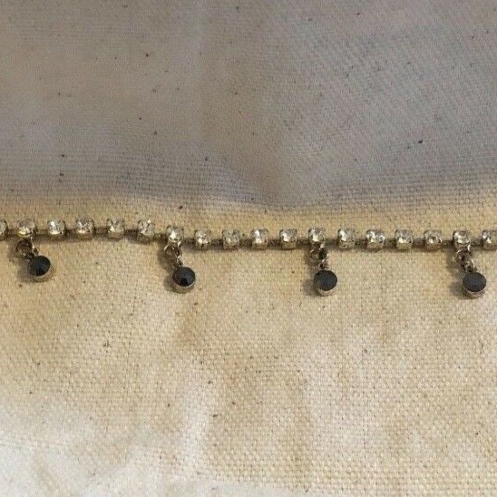 Silver-tone Rhinestone w/4 Black Dangly Bracelet